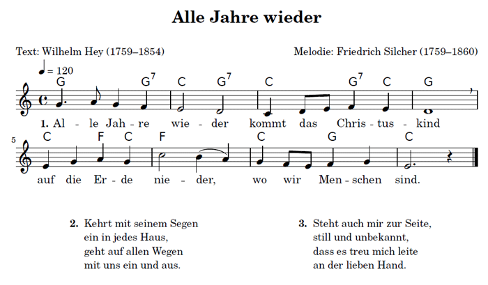 Alle Jahre wieder - Noten Text Akkorde Melodie