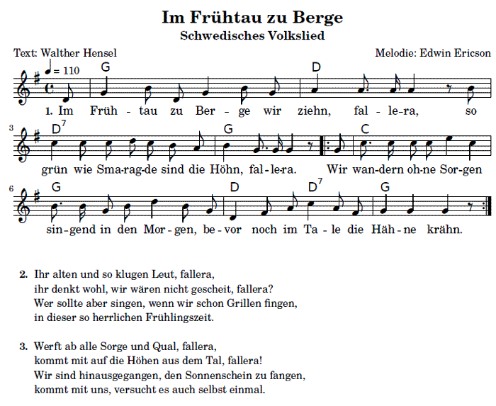 Im Frühtau zu Berge - Melodica Noten Text Melodie