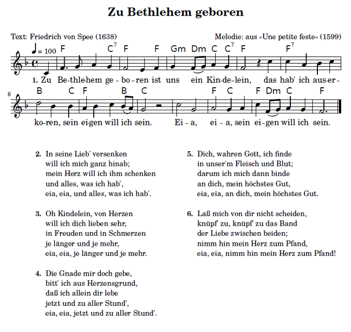 Zu Bethlehem geboren Noten Text Akkorde